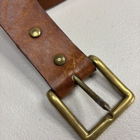 Vintage Ralph Lauren Leather Belt 28 Removable Brass Buckle  Distressed Brown - Picture 3 of 14